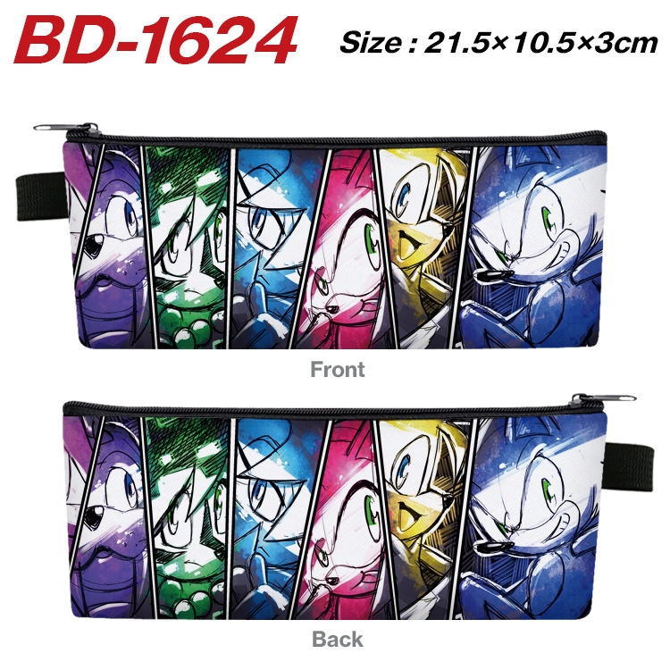 Sonic The Hedgehog Anime PU Leather Zipper Pencil Case Stationery Box 21.5X10.5X3CM BD-1624A
