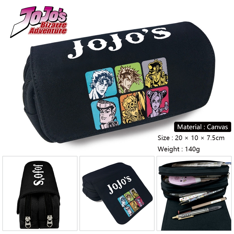 JoJos Bizarre Adventure Anime Multi-Function Double Zipper Canvas Cosmetic Bag Pen Case 20x10x7.5cm