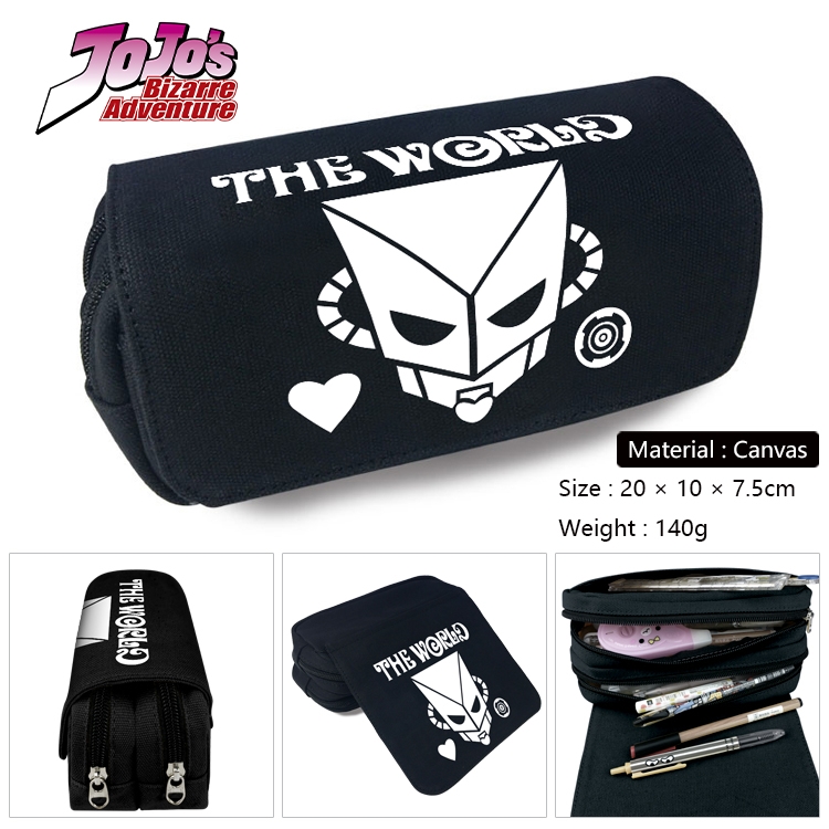 JoJos Bizarre Adventure Anime Multi-Function Double Zipper Canvas Cosmetic Bag Pen Case 20x10x7.5cm