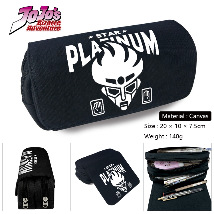 JoJos Bizarre Adventure Anime Multi-Function Double Zipper Canvas Cosmetic Bag Pen Case 20x10x7.5cm