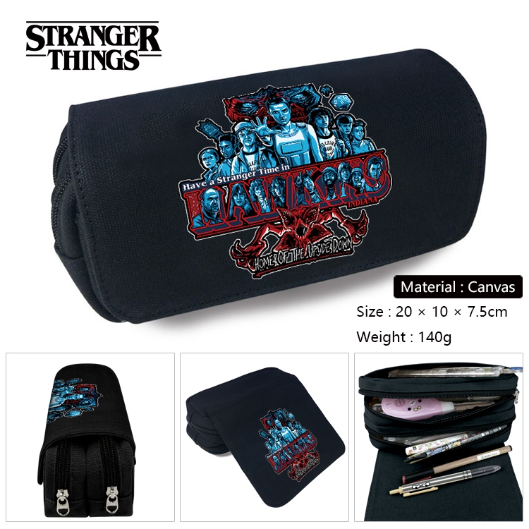 Stranger Things Anime Multi-Function Double Zipper Canvas Cosmetic Bag Pen Case 20x10x7.5cm