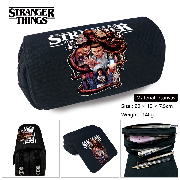 Stranger Things Anime Multi-Function Double Zipper Canvas Cosmetic Bag Pen Case 20x10x7.5cm