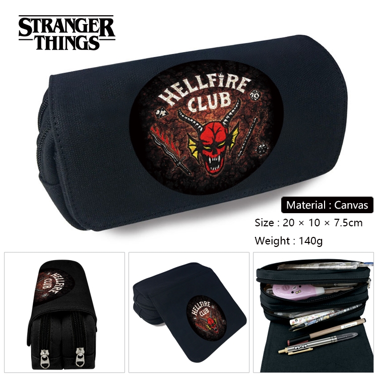 Stranger Things Anime Multi-Function Double Zipper Canvas Cosmetic Bag Pen Case 20x10x7.5cm