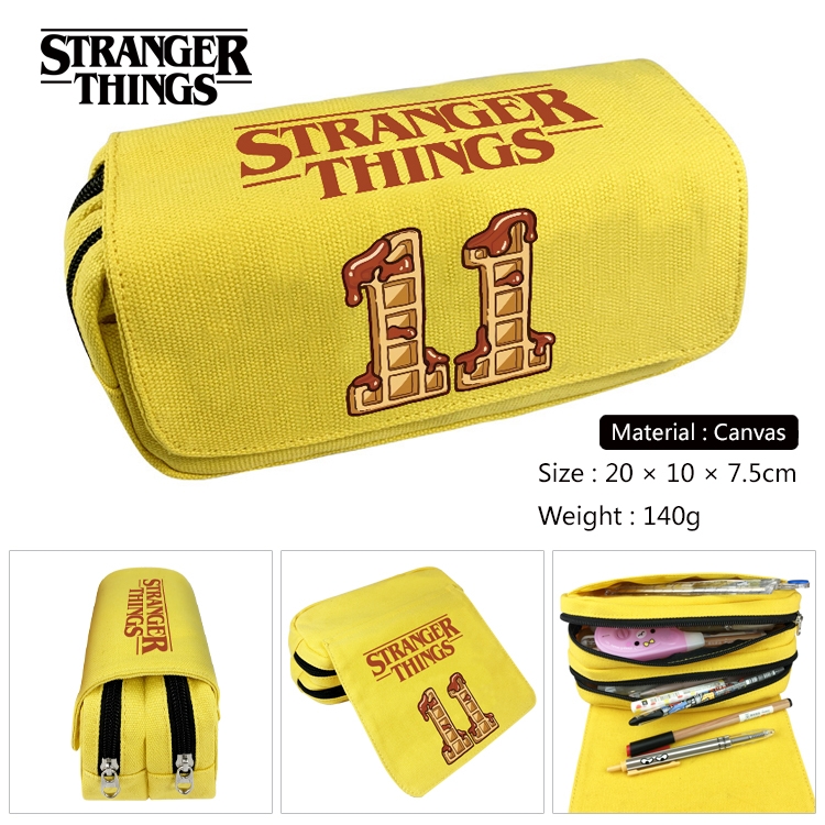 Stranger Things Anime Multi-Function Double Zipper Canvas Cosmetic Bag Pen Case 20x10x7.5cm