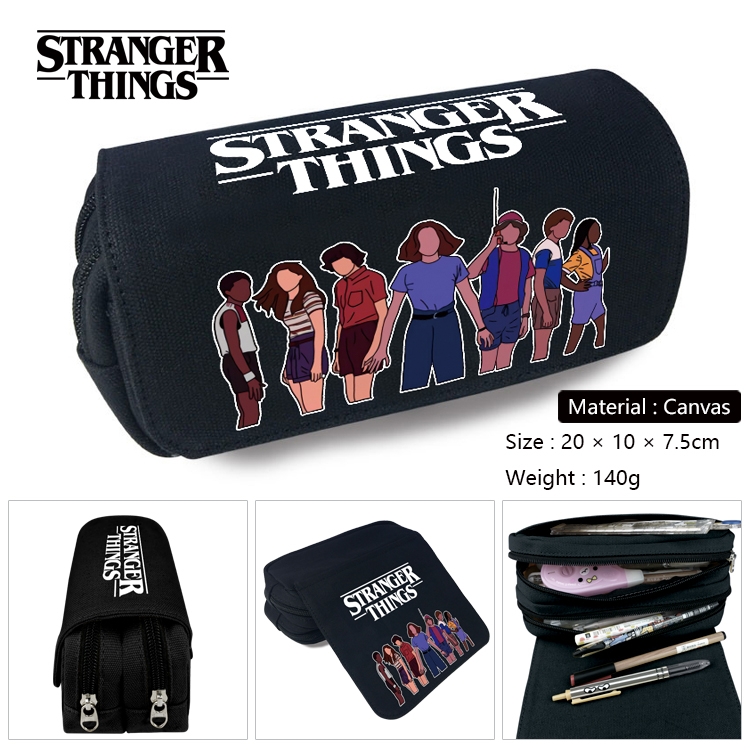 Stranger Things Anime Multi-Function Double Zipper Canvas Cosmetic Bag Pen Case 20x10x7.5cm