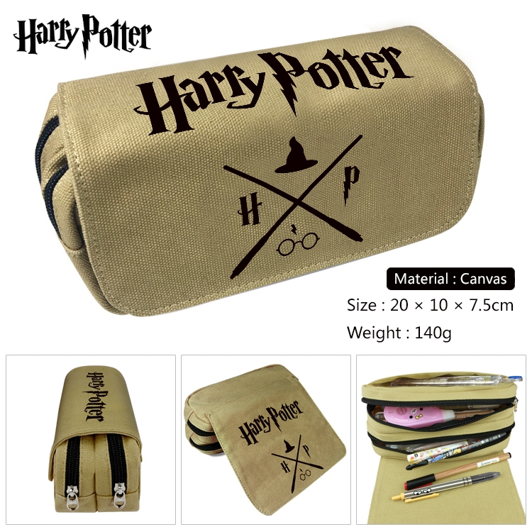 Harry Potter Anime Multi-Function Double Zipper Canvas Cosmetic Bag Pen Case 20x10x7.5cm