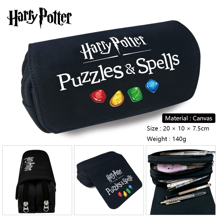 Harry Potter Anime Multi-Function Double Zipper Canvas Cosmetic Bag Pen Case 20x10x7.5cm