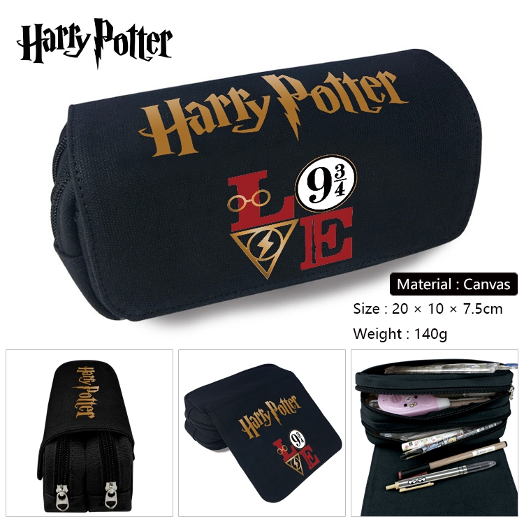 Harry Potter Anime Multi-Function Double Zipper Canvas Cosmetic Bag Pen Case 20x10x7.5cm