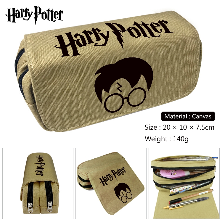 Harry Potter Anime Multi-Function Double Zipper Canvas Cosmetic Bag Pen Case 20x10x7.5cm