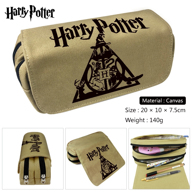 Harry Potter Anime Multi-Function Double Zipper Canvas Cosmetic Bag Pen Case 20x10x7.5cm