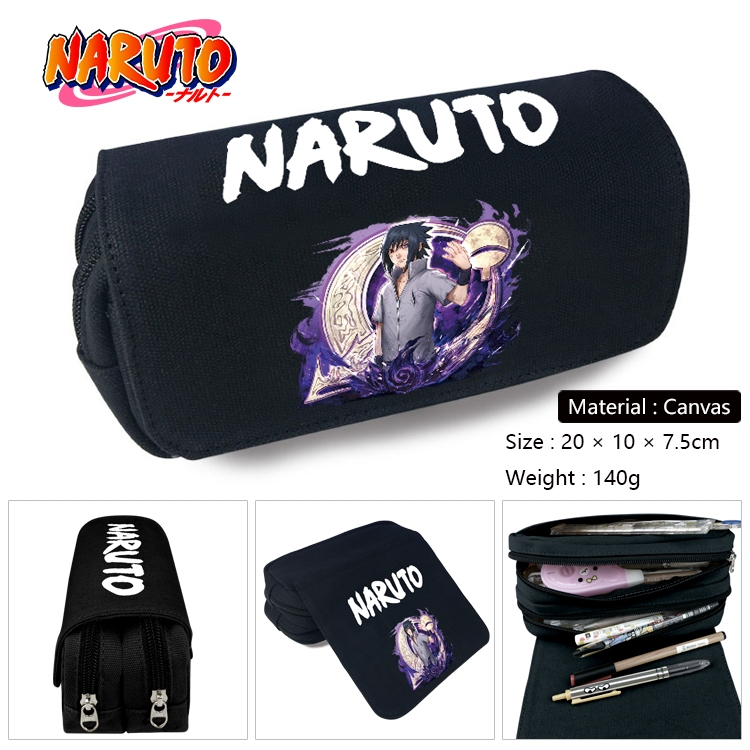 Naruto Anime Multi-Function Double Zipper Canvas Cosmetic Bag Pen Case 20x10x7.5cm