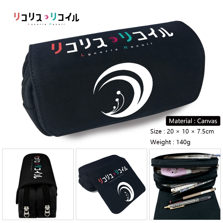 Lycoris Recoil Multi-Function Double Zipper Canvas Cosmetic Bag Pen Case 20x10x7.5cm