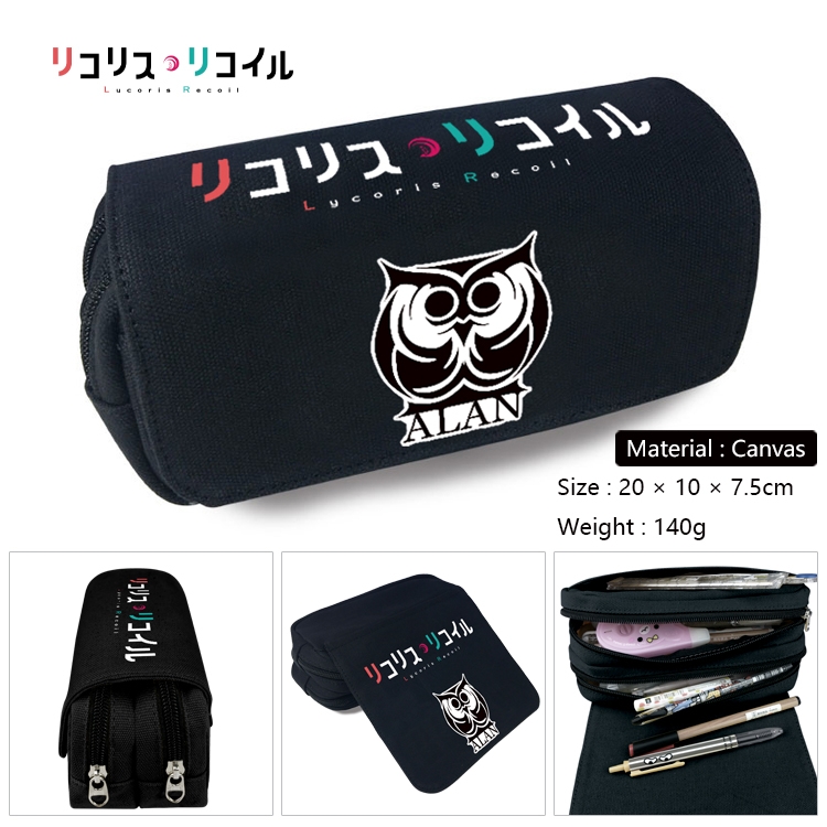Lycoris Recoil Multi-Function Double Zipper Canvas Cosmetic Bag Pen Case 20x10x7.5cm