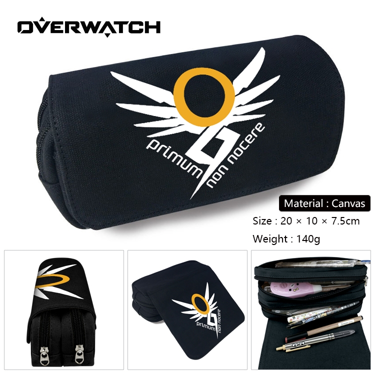 Overwatch Anime Multi-Function Double Zipper Canvas Cosmetic Bag Pen Case 20x10x7.5cm