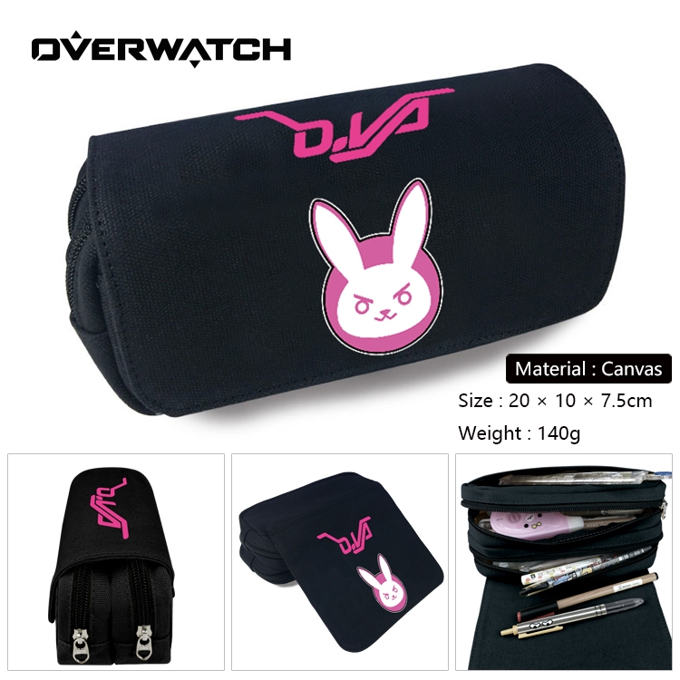 Overwatch Anime Multi-Function Double Zipper Canvas Cosmetic Bag Pen Case 20x10x7.5cm