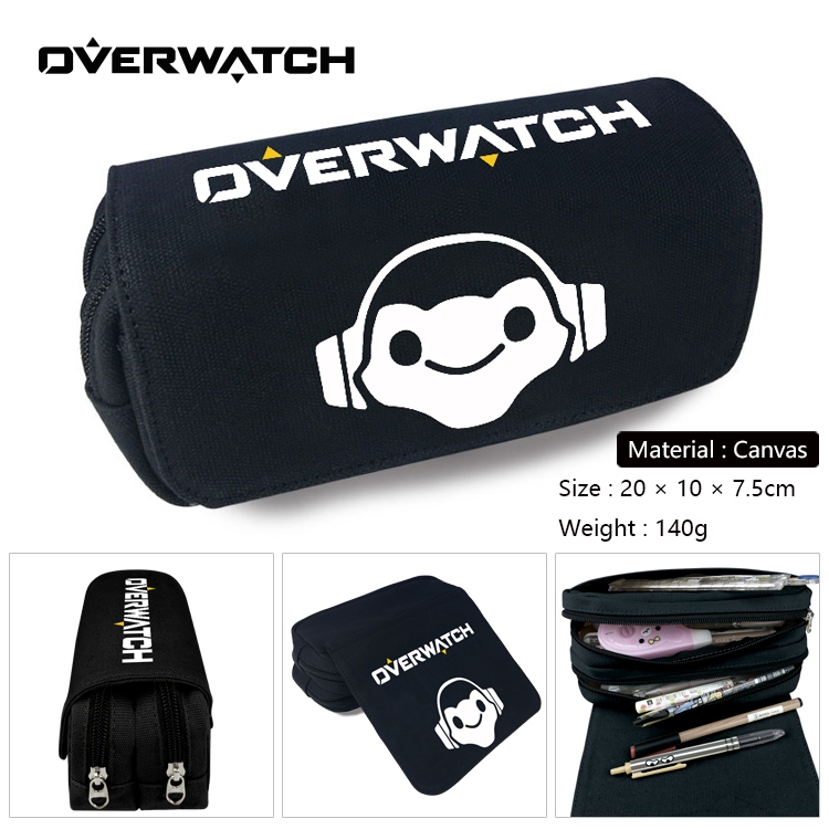 Overwatch Anime Multi-Function Double Zipper Canvas Cosmetic Bag Pen Case 20x10x7.5cm