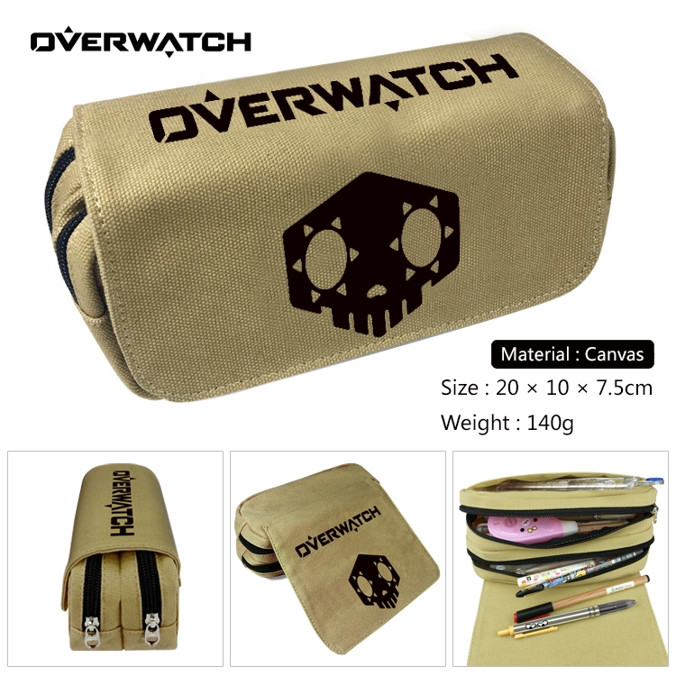 Overwatch Anime Multi-Function Double Zipper Canvas Cosmetic Bag Pen Case 20x10x7.5cm