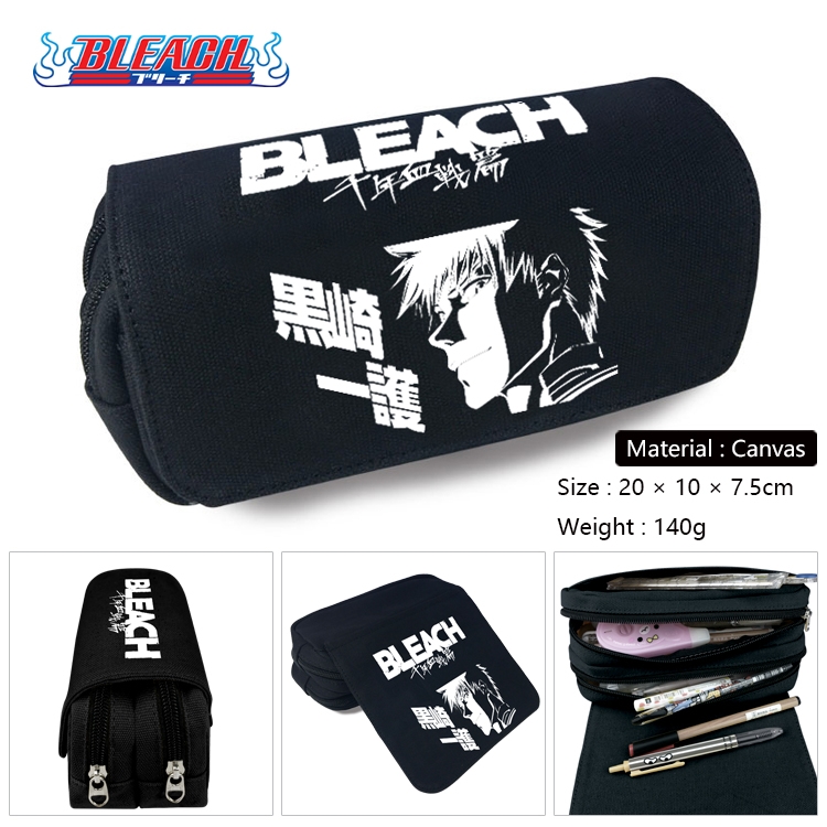 Bleach Anime Multi-Function Double Zipper Canvas Cosmetic Bag Pen Case 20x10x7.5cm