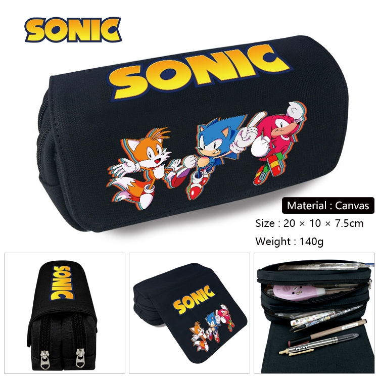 Sonic The Hedgehog Anime Multi-Function Double Zipper Canvas Cosmetic Bag Pen Case 20x10x7.5cm