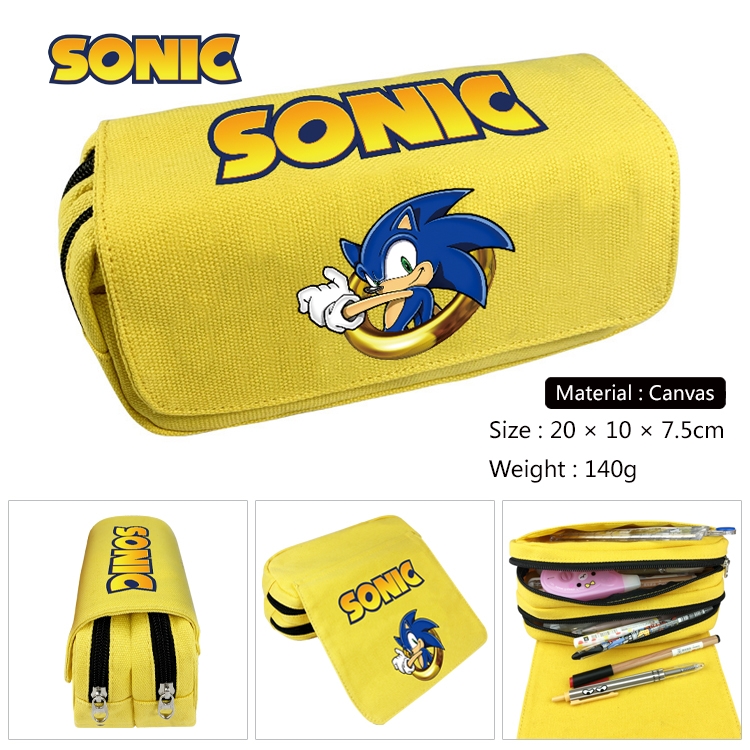 Sonic The Hedgehog Anime Multi-Function Double Zipper Canvas Cosmetic Bag Pen Case 20x10x7.5cm