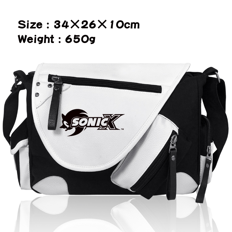 Sonic The Hedgehog   Anime PU Colorblock Leather Shoulder Crossbody Bag 34x26x10cm