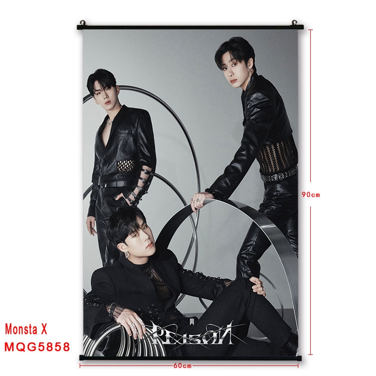 Monsta X stars black Plastic rod Cloth painting Wall Scroll 60X90CM MQG-5858