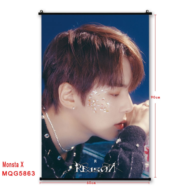 Monsta X stars black Plastic rod Cloth painting Wall Scroll 60X90CM MQG-5863