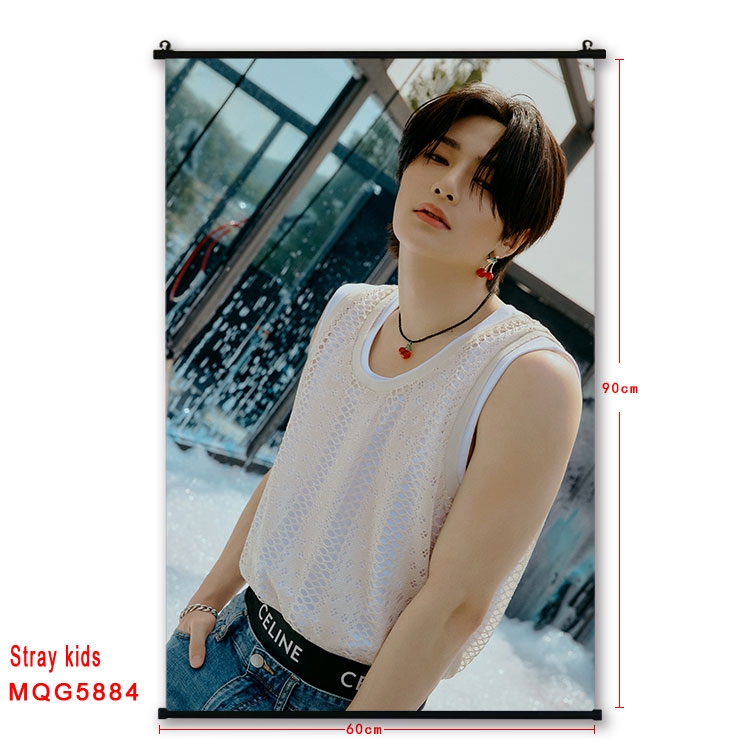 Stray kids  stars black Plastic rod Cloth painting Wall Scroll 60X90CM