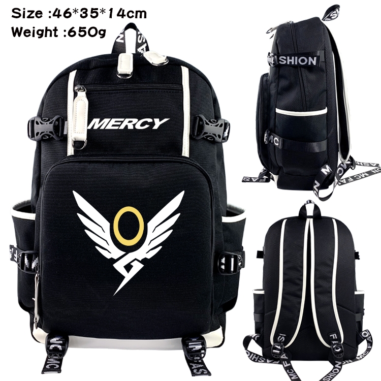 Overwatch Data USB backpack Cartoon printed student backpack 46X35X14CM 650G