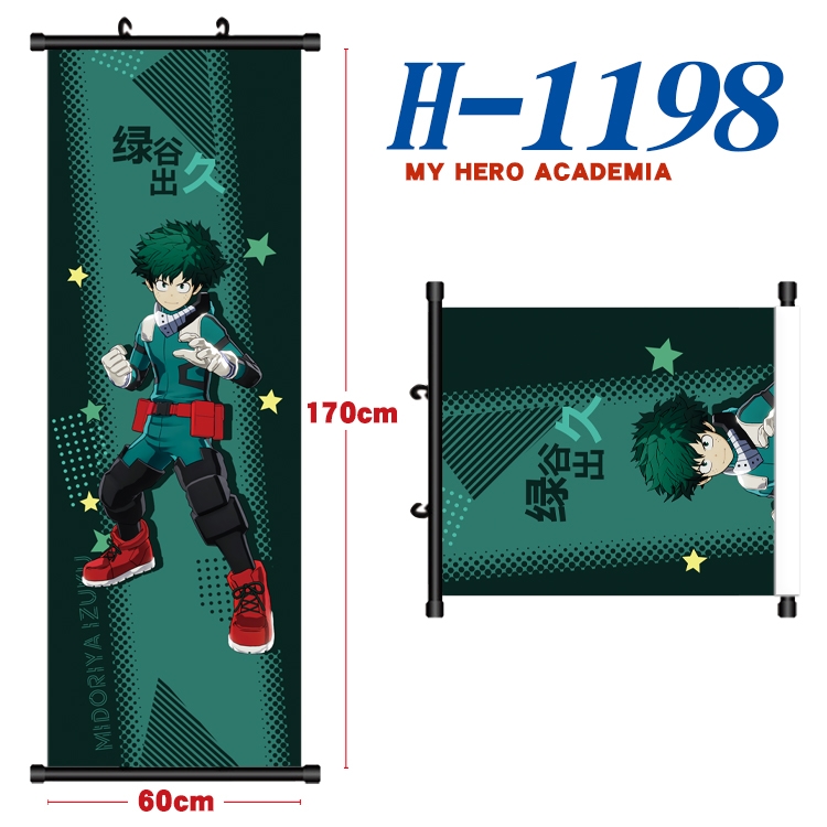 My Hero Academia Black plastic rod cloth hanging canvas painting Wall Scroll 60x170cm H-1198A