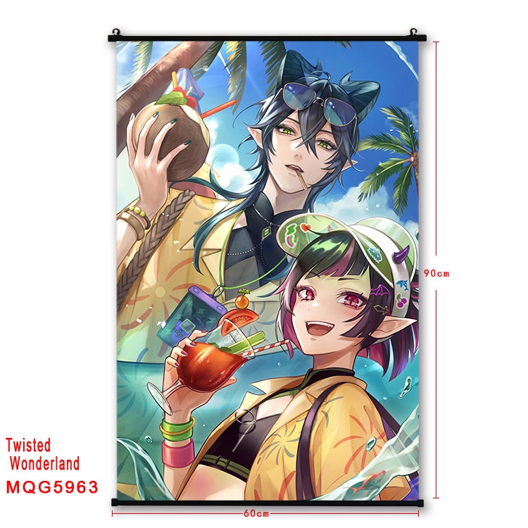 Disney Twisted-Wonderland Anime black Plastic rod Cloth painting Wall Scroll 60X90CM  MQG-5963