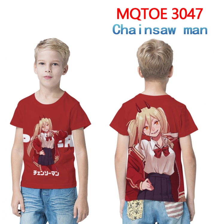 Chainsaw man full-color printed short-sleeved T-shirt 60 80 100 120 140 160 6 sizes for children MQTOE-3047