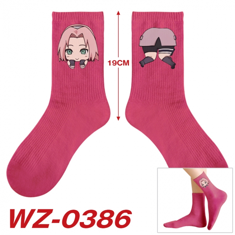 Naruto Anime printing medium sock tube height 19cm price for  5 pairs WZ-0386