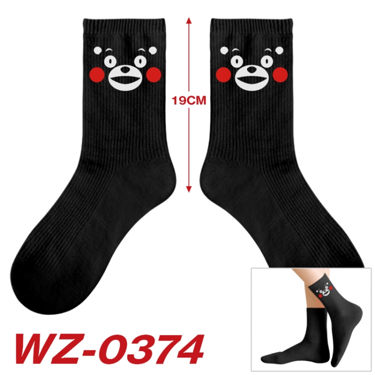 Kumamon Anime printing medium sock tube height 19cm price for  5 pairs WZ-0374