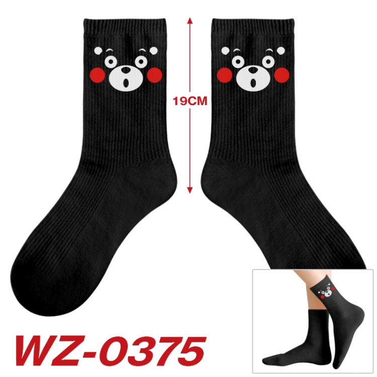 Kumamon Anime printing medium sock tube height 19cm price for  5 pairs WZ-0375