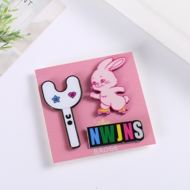 New Jeans Korean star surrounding pink rabbit three-piece PVC brooch set decorative badge price for 5 pcs