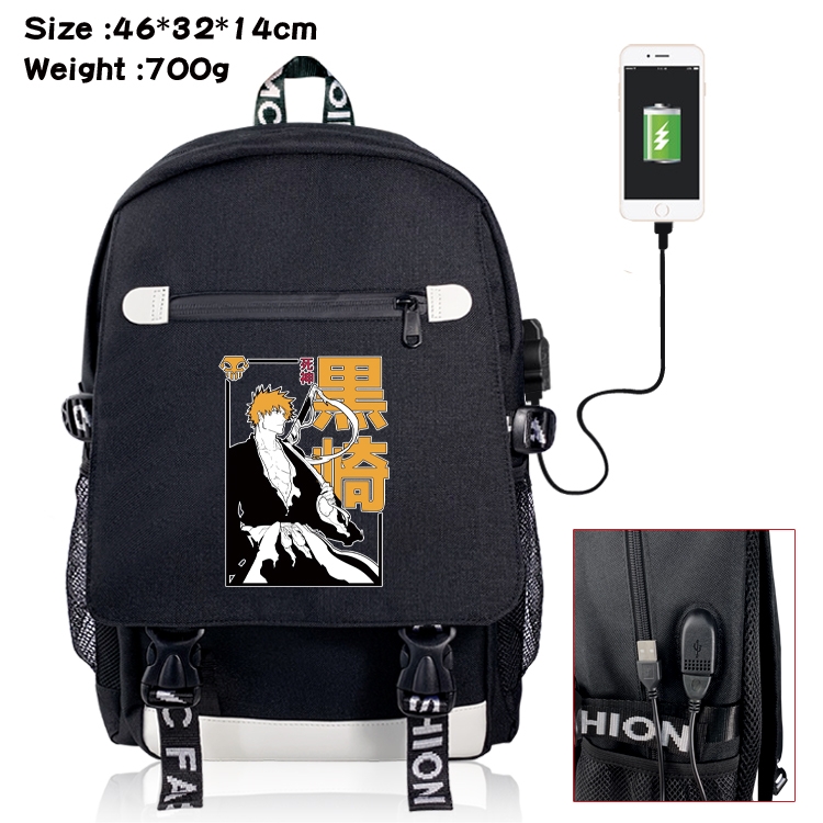 Bleach USB backpack cartoon print student backpack 46X32X14CM 700G