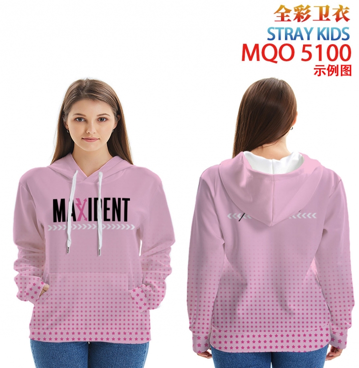 Straykids Long sleeve hooded patch pocket cotton sweatshirt from 2XS to 4XL MQO-5100