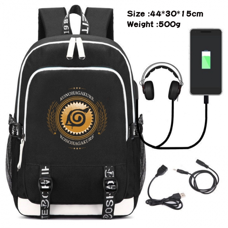 Naruto Canvas double-shoulder white zipper data backpack waterproof schoolbag 44X30X15CM 500G