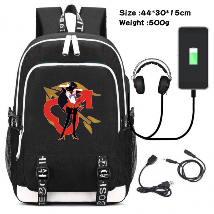 sailormoon  Canvas double-shoulder white zipper data backpack waterproof schoolbag 44X30X15CM 500G