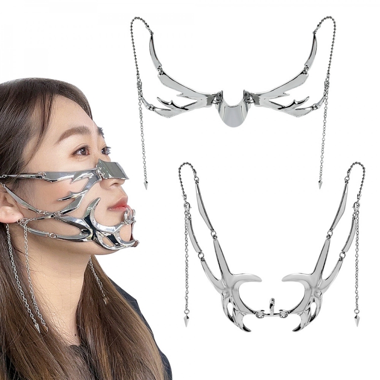Masquerade Prom Two Piece Set of Metal Faceted Necklace Personality Exaggerate Mask  price for 2 set