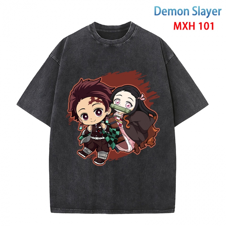 Demon Slayer Kimets Anime peripheral pure cotton washed and worn T-shirt from S to 4XL  MXH-101