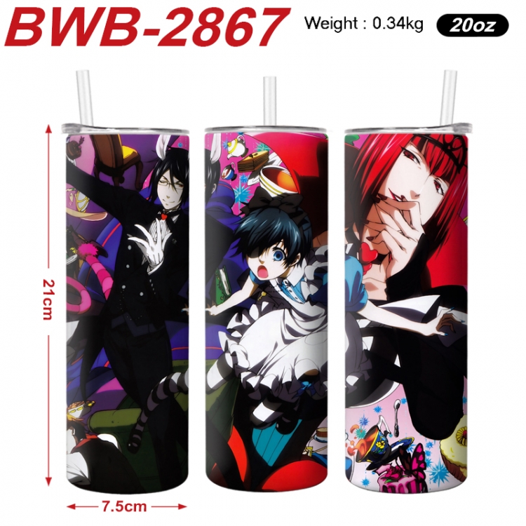 Kuroshitsuji Anime printing insulation cup straw cup 21X7.5CM BWB-2867A