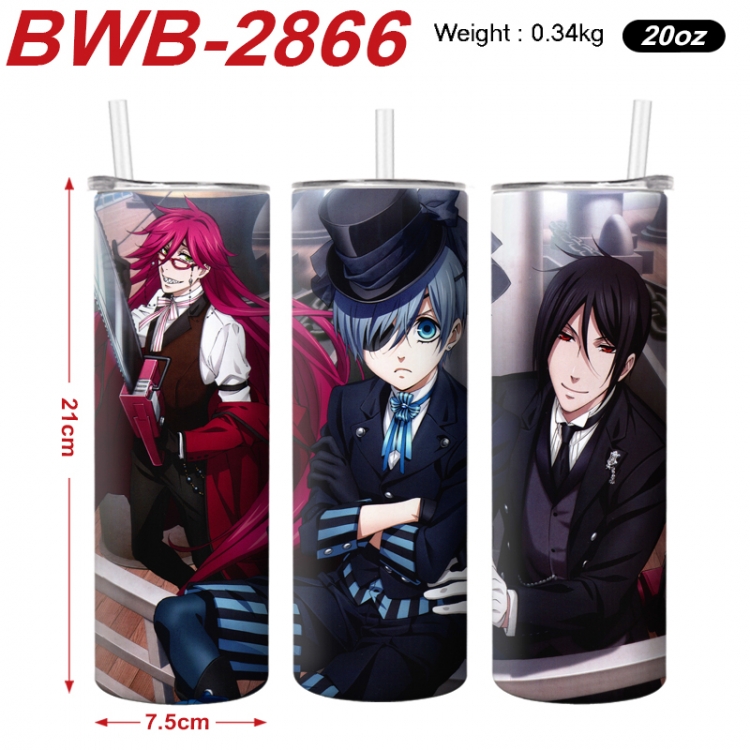 Kuroshitsuji Anime printing insulation cup straw cup 21X7.5CM BWB-2866A