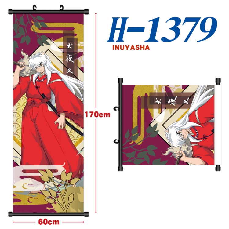 Inuyasha Black plastic rod cloth hanging canvas painting Wall Scroll 60x170cm H-1379A