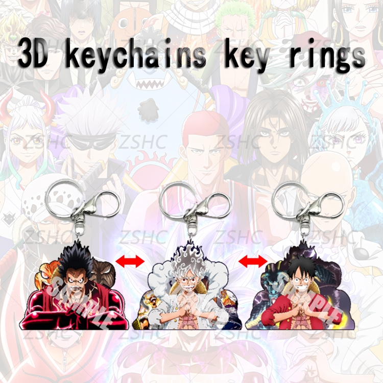 One Piece 3D gradient acrylic keychain cardboard packaging 5-8CM  price for 5 pcs K-O09