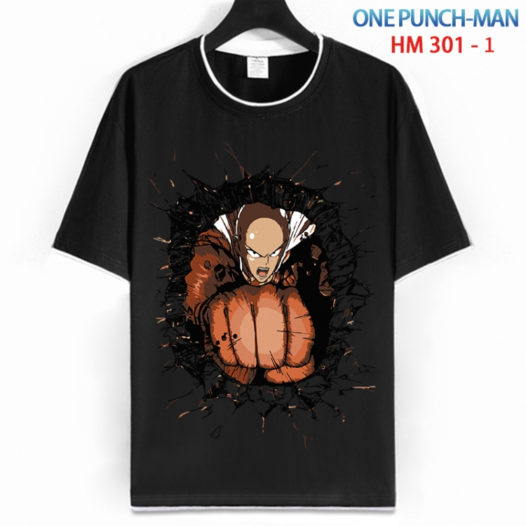 One Punch Man Cotton crew neck black and white trim short-sleeved T-shirt from S to 4XL HM 301 1