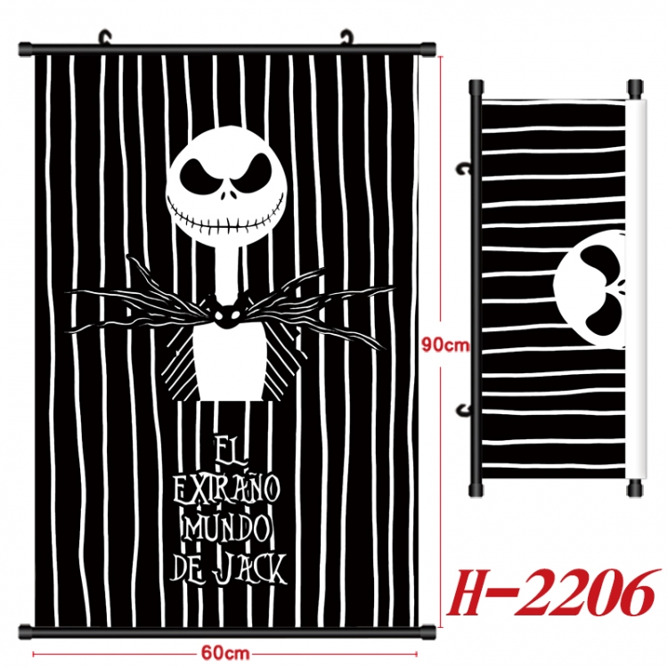 The Nightmare Before Christmas Anime Black Plastic Rod Canvas Painting Wall Scroll 60X90CM H-2206A