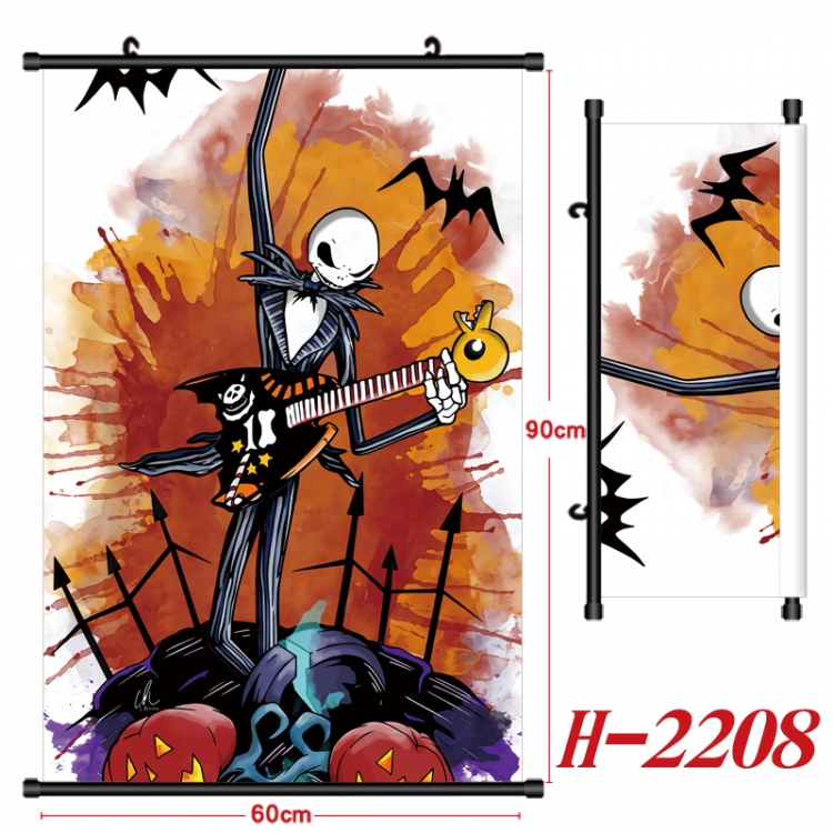 The Nightmare Before Christmas Anime Black Plastic Rod Canvas Painting Wall Scroll 60X90CM  H-2208A