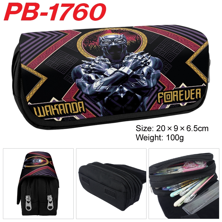 Black Panther Anime double-layer pu leather printing pencil case 20×9×6.5cm PB-1760